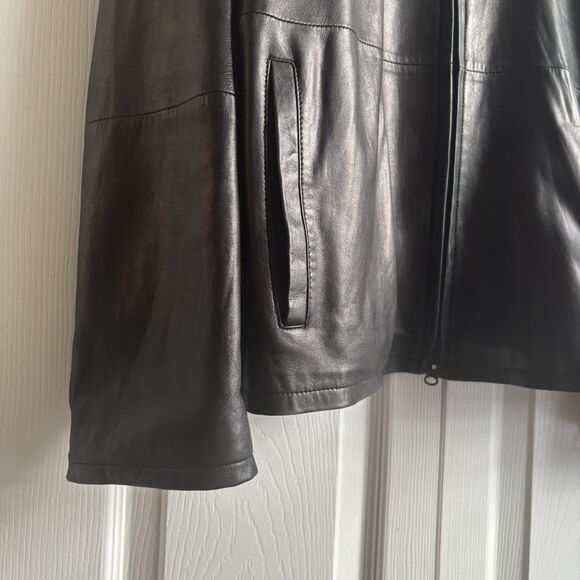 DKNY Leather Black Jacket Modern Genuine Leather Men's M (Woman’s L) Soft Lining - Picture 3 of 10